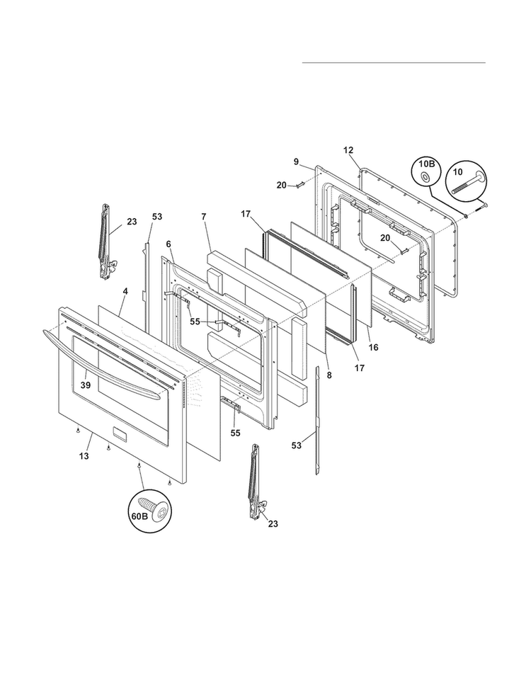 Door Diagram and Parts List for DGGF3054KFP  Frigidaire Range