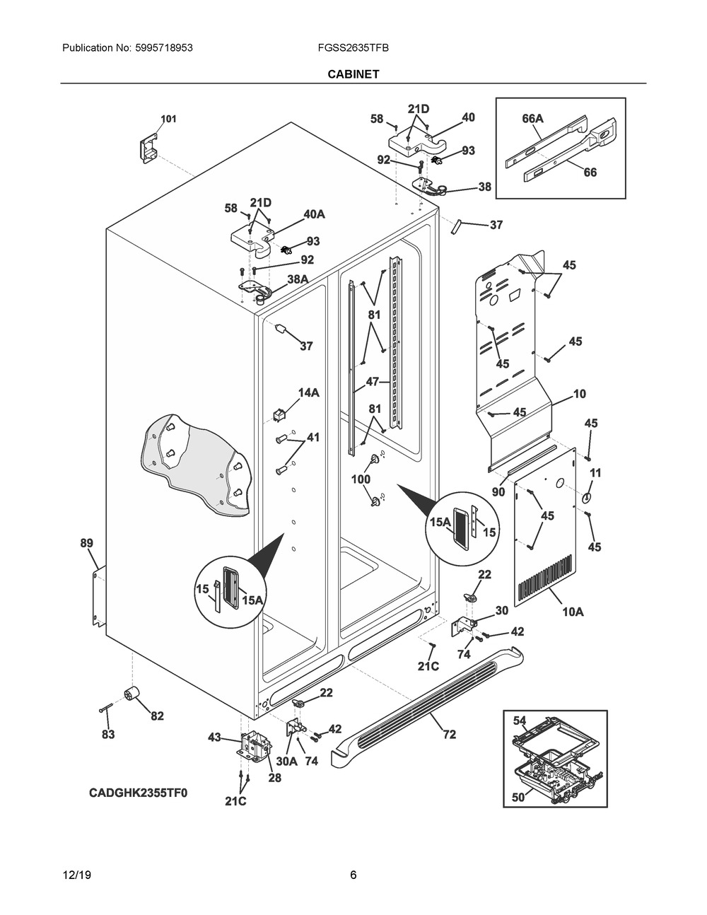 Cabinet Diagram and Parts List for FGSS2635TFB  Frigidaire Refrigerator