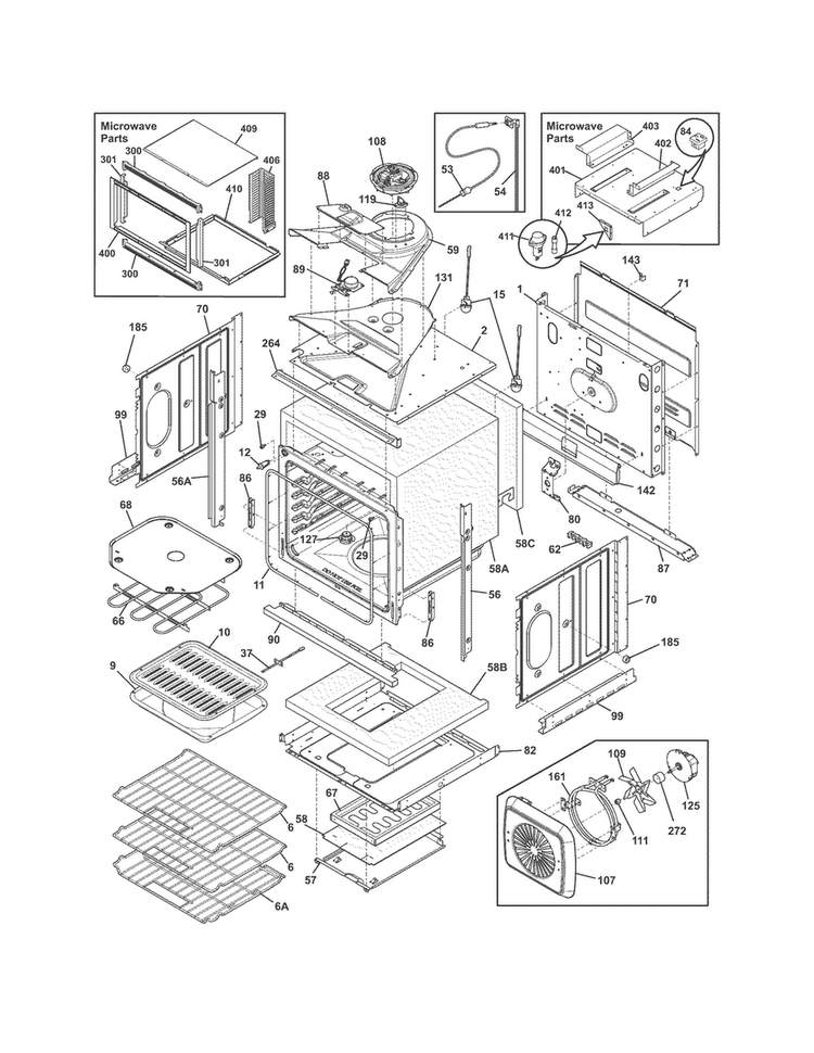 Lower Oven Diagram and Parts List for FGMC2765PFB  Frigidaire Microwave Oven Combo