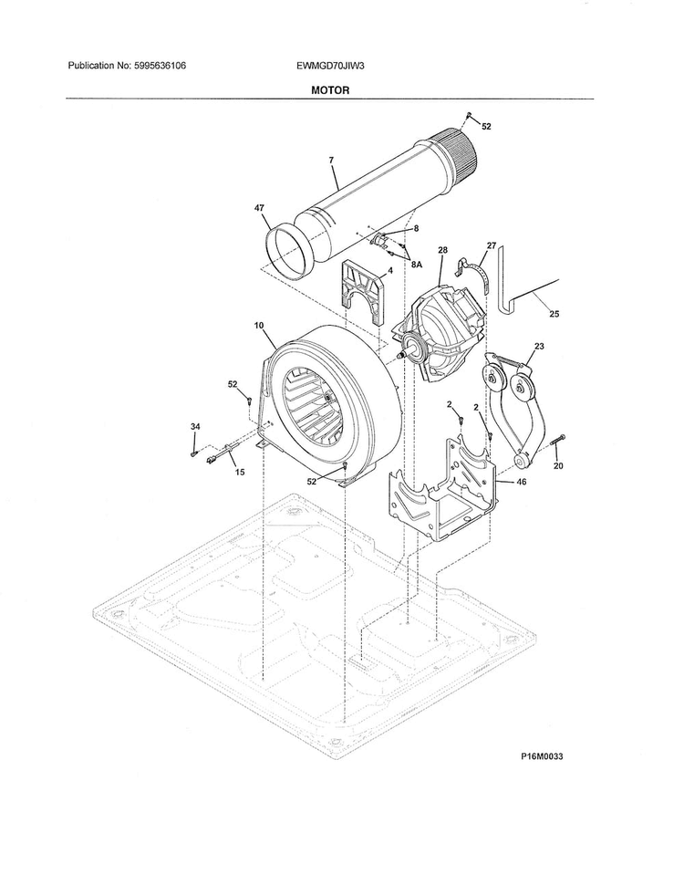 Motor Diagram and Parts List for EWMGD70JIW3  Electrolux Dryer