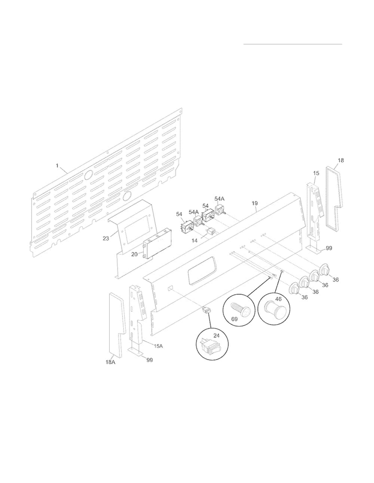 Backguard Diagram and Parts List for FFEF4005LWC  Frigidaire Range