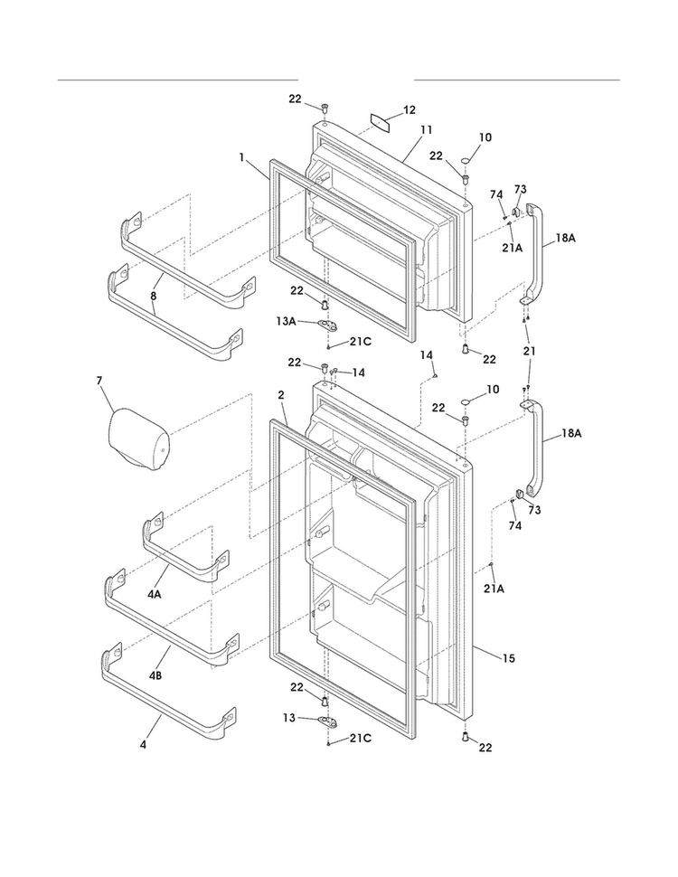 Door Diagram and Parts List for FFHT1515LW6  Frigidaire Refrigerator