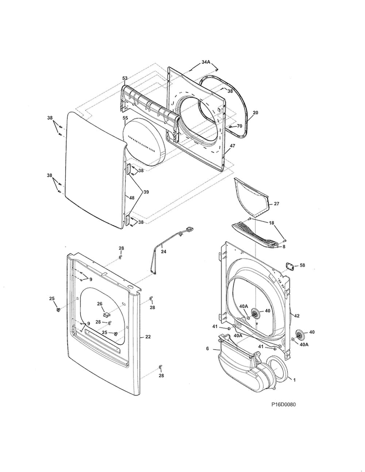 Front Panel/lint Filter Diagram and Parts List for FARG1011MW0  Frigidaire Dryer