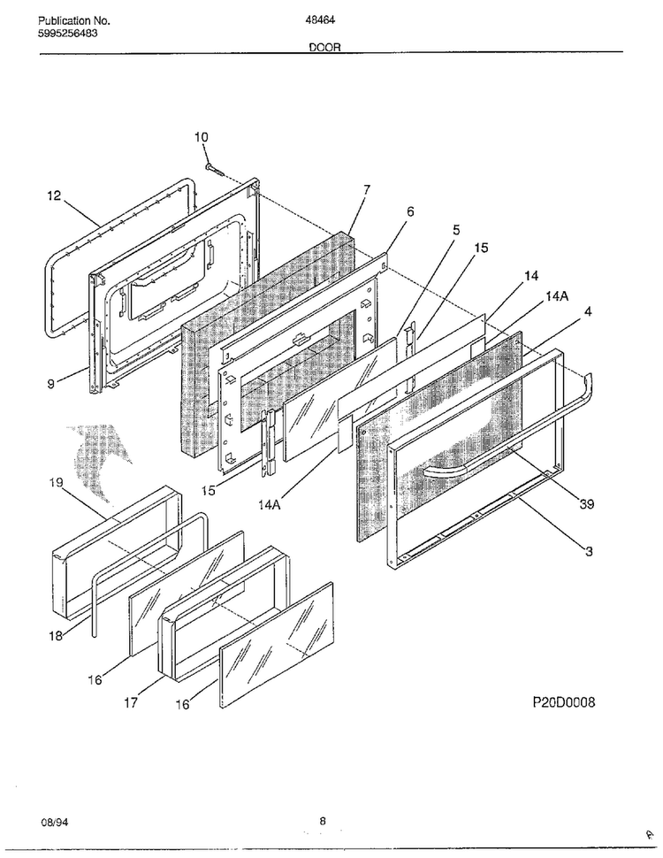 Door Diagram and Parts List for 484640A  Frigidaire Range