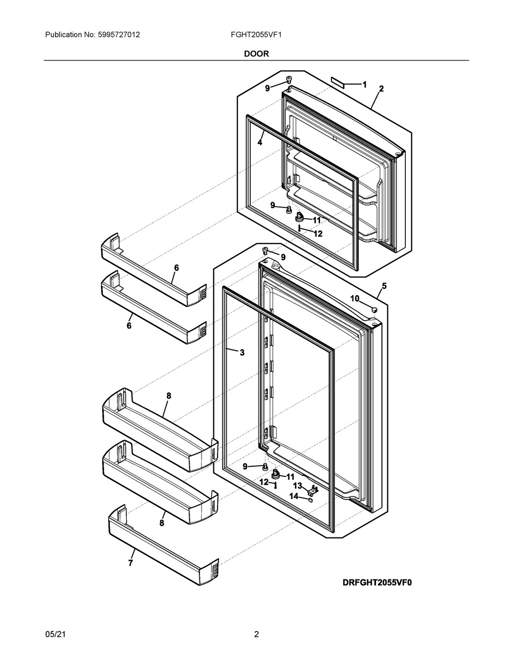 Door Diagram and Parts List for FGHT2055VF1  Frigidaire Refrigerator