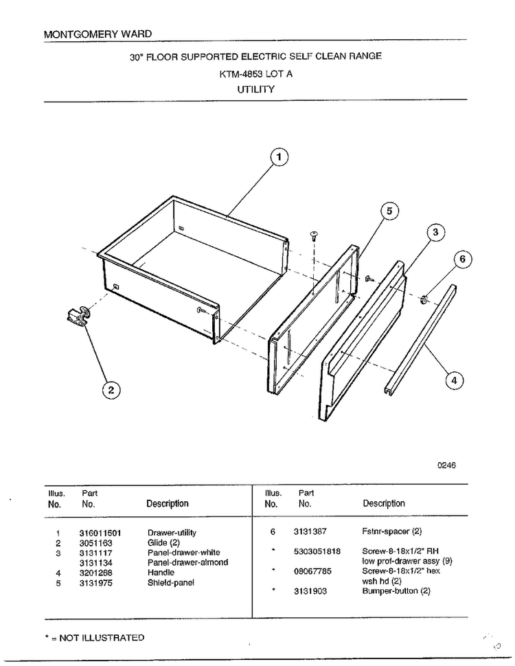 Utility Diagram and Parts List for 4853A  Frigidaire Range