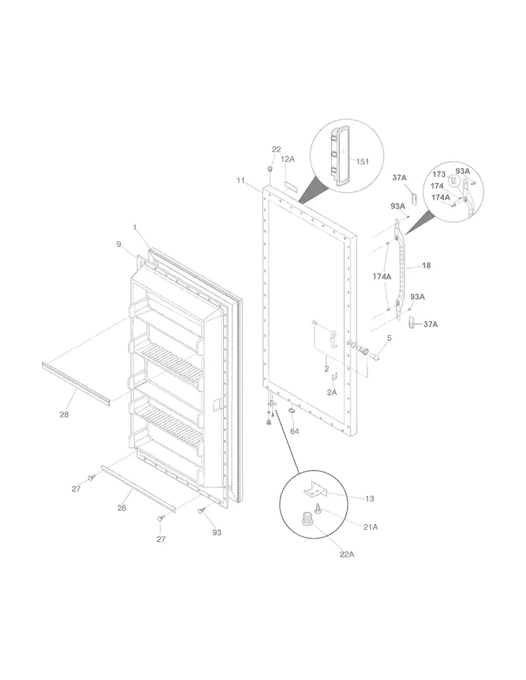 Door Diagram and Parts List for 25328782805  Kenmore Freezer