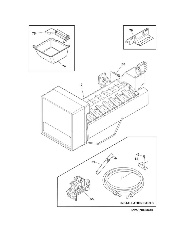 Ice Maker Diagram and Parts List for FPHG2399PF2A  Frigidaire Refrigerator