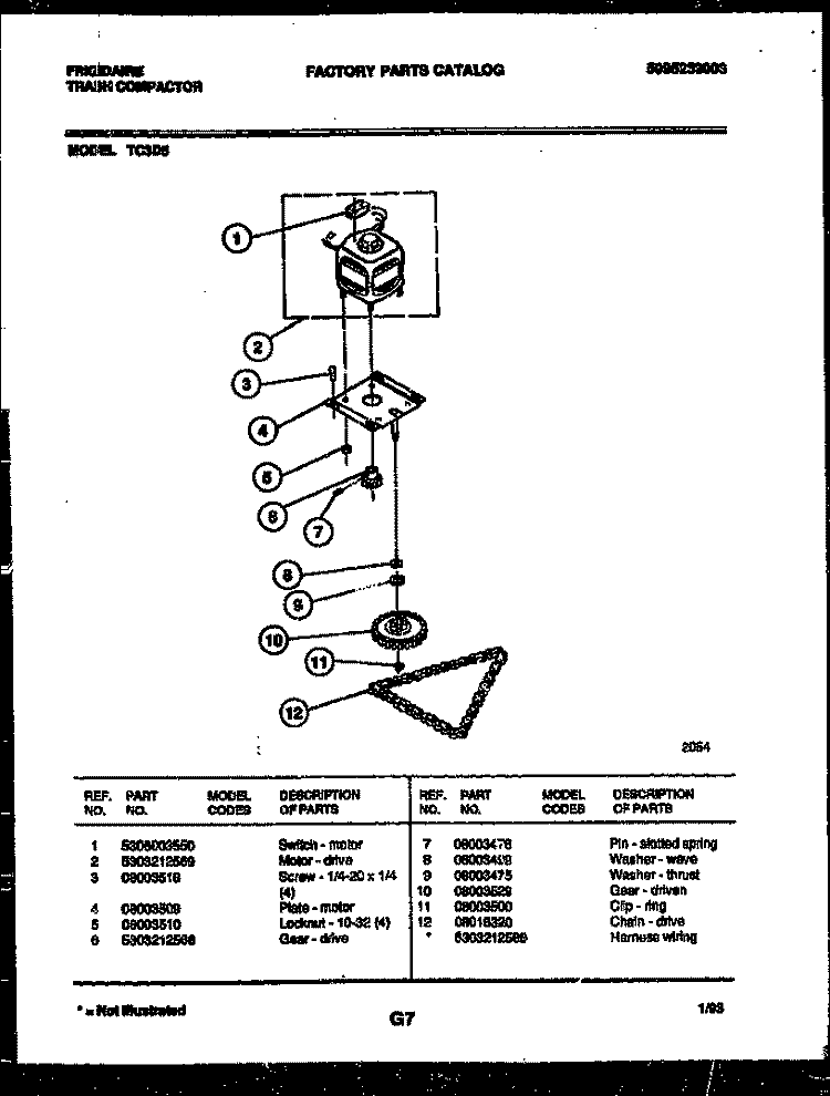MOTOR AND DRIVE PARTS Diagram and Parts List for TC3D5  Frigidaire Trash Compactor