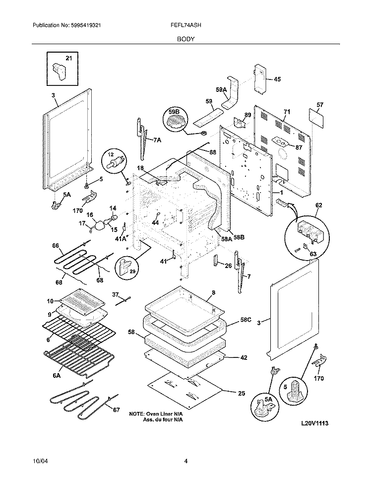 BODY Diagram and Parts List for FEFL74ASH  Frigidaire Range