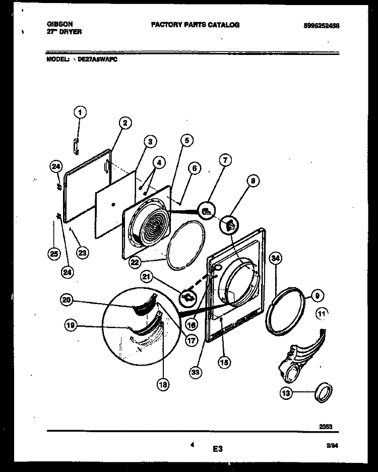 DOOR PARTS Diagram and Parts List for DE27A8WAFC  Gibson Dryer