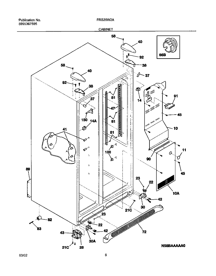 CABINET Diagram and Parts List for FRS26W2AW2  Frigidaire Refrigerator