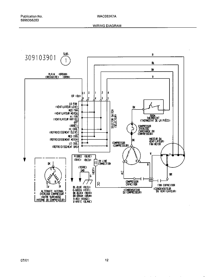 WIRING DIAGRAM Diagram and Parts List for WAC083K7A2  Westinghouse Air Conditioner