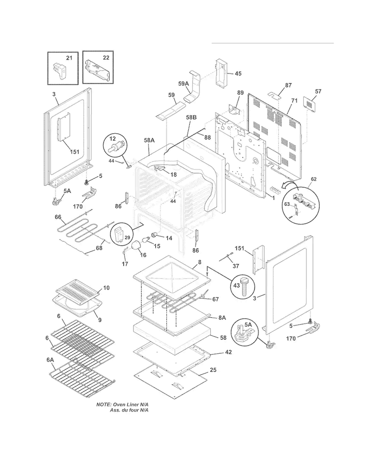 Body Diagram and Parts List for FGEF3041KFJ  Frigidaire Range