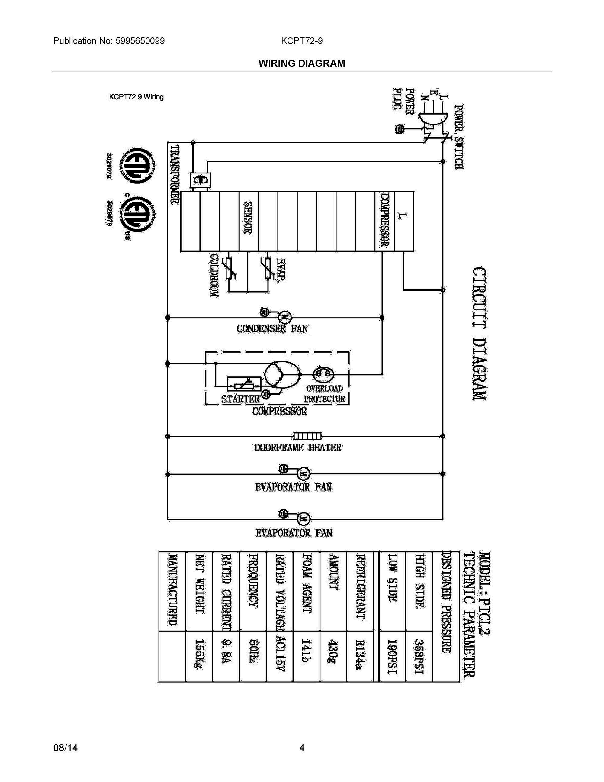 03 - WIRING DIAGRAM Diagram and Parts List for KCPT729  Frigidaire Miscellaneous
