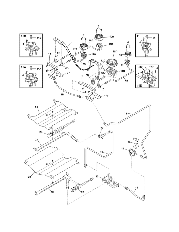 Burner Diagram and Parts List for EW30GS6CGSC  Electrolux Range