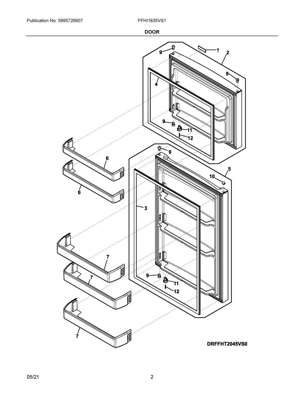 Door Diagram and Parts List for FFHI1835VS1  Frigidaire Refrigerator