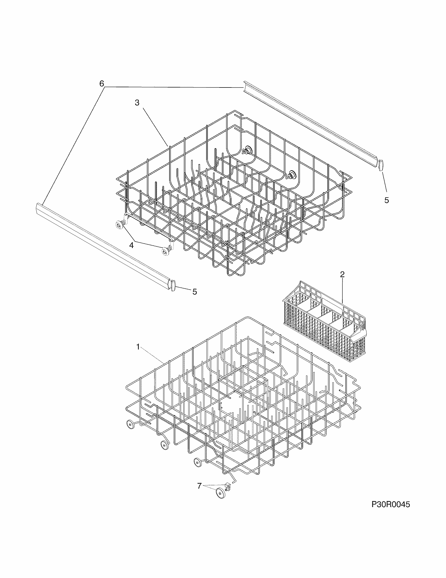 Racks Diagram and Parts List for 58714013414B  Kenmore Dishwasher