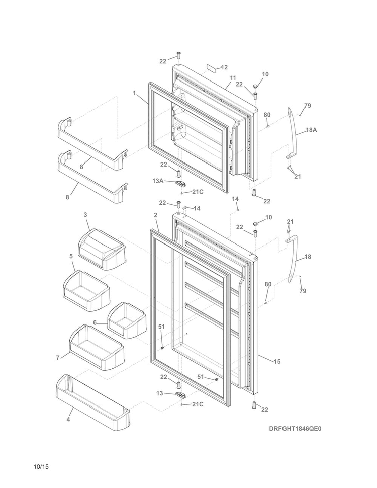 Doors Diagram and Parts List for FGHT1846QF1  Frigidaire Refrigerator