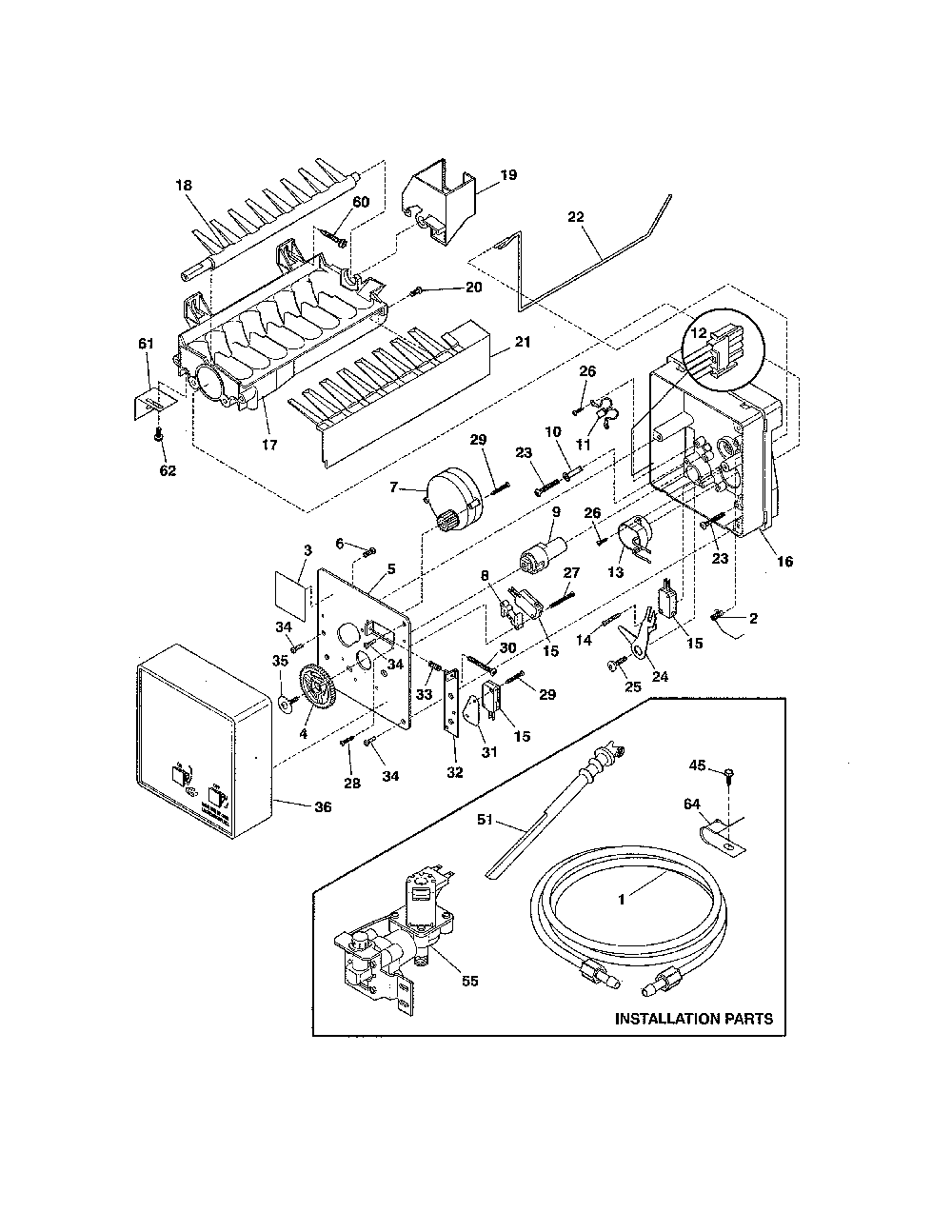 Ice maker Diagram and Parts List for FFHI1817LS7  Frigidaire Refrigerator
