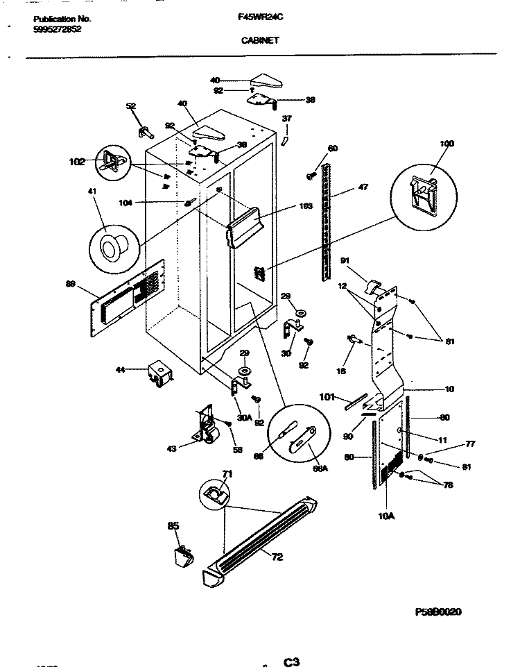 CABINET Diagram and Parts List for F45WR24CD1  Frigidaire Refrigerator