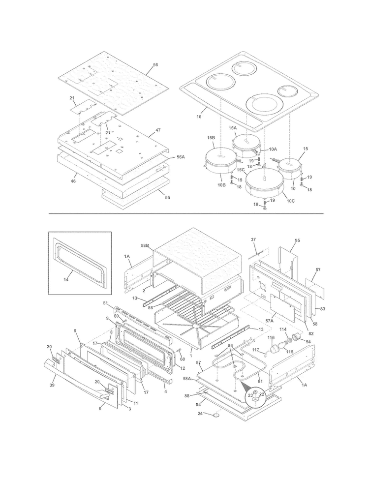 Top/drawer Diagram and Parts List for EW30IS6CJSC  Electrolux Range