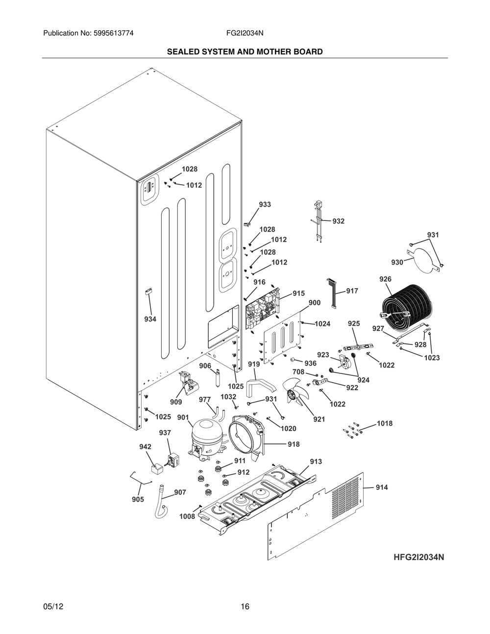 Sealed System And Mother Board Diagram and Parts List for FG2I2034NR  Frigidaire Refrigerator
