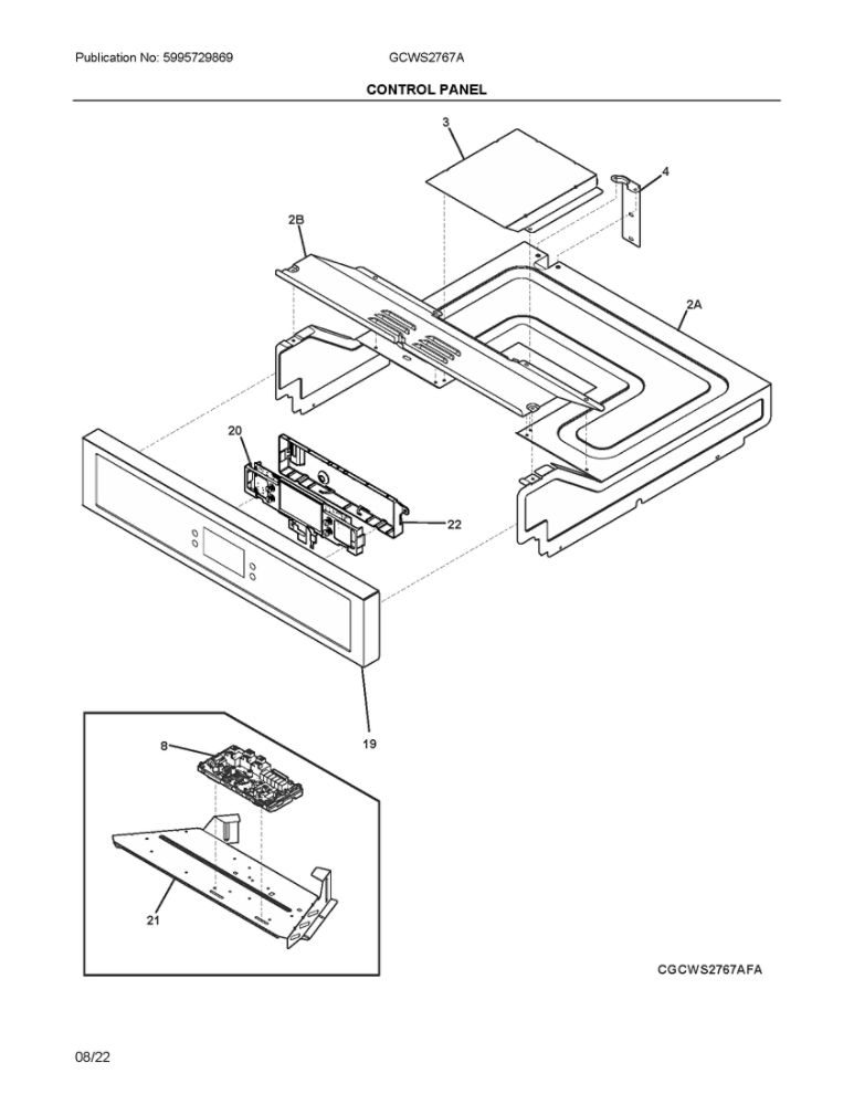 Control Panel Diagram and Parts List for GCWS2767ADD  Frigidaire Wall Oven