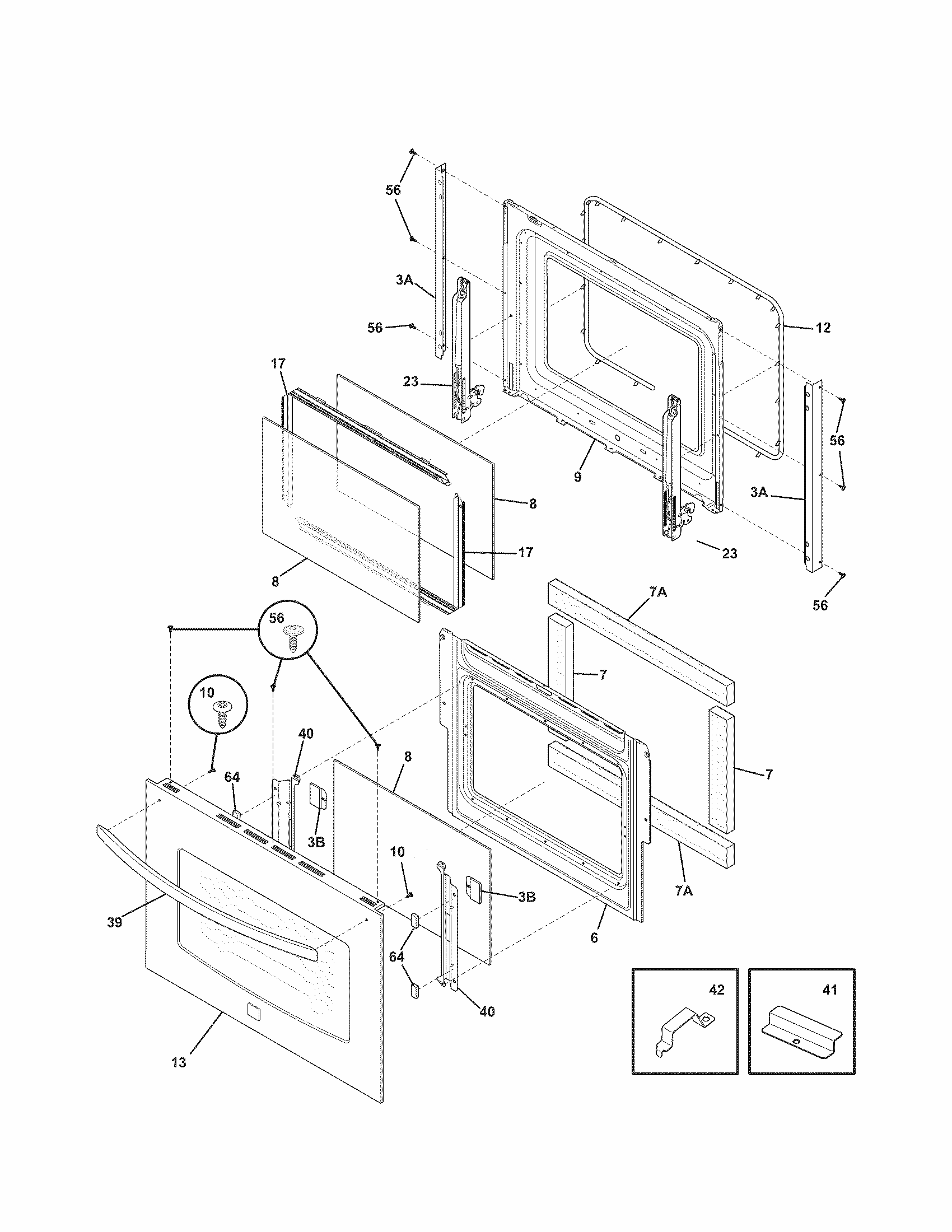Door Diagram and Parts List for 79048832901  Kenmore Wall Oven