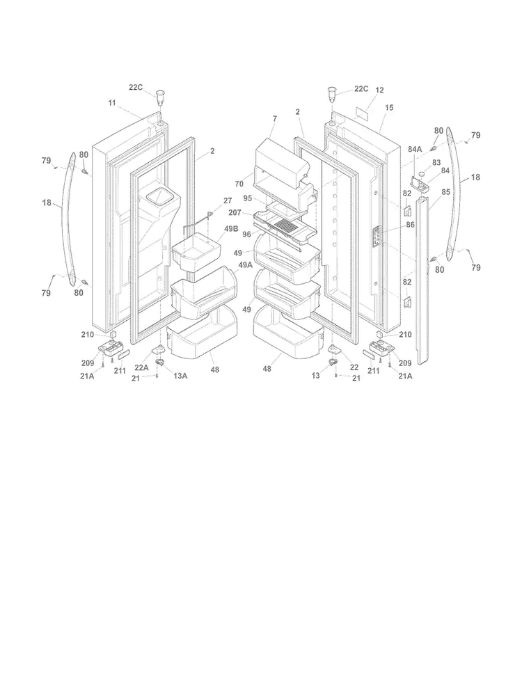 Fresh Food Door Diagram and Parts List for FGHB2866PF2  Frigidaire Refrigerator