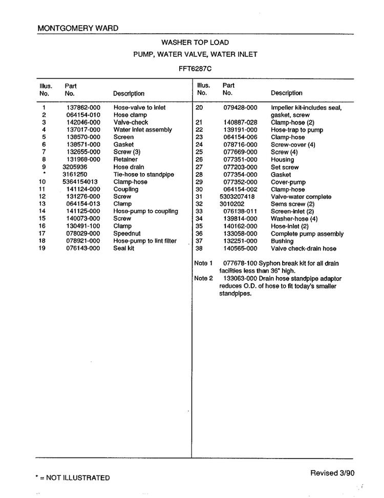 Pump, Water Valve, Water Inlet Page 2 Diagram and Parts List for 6287C  Frigidaire Washer