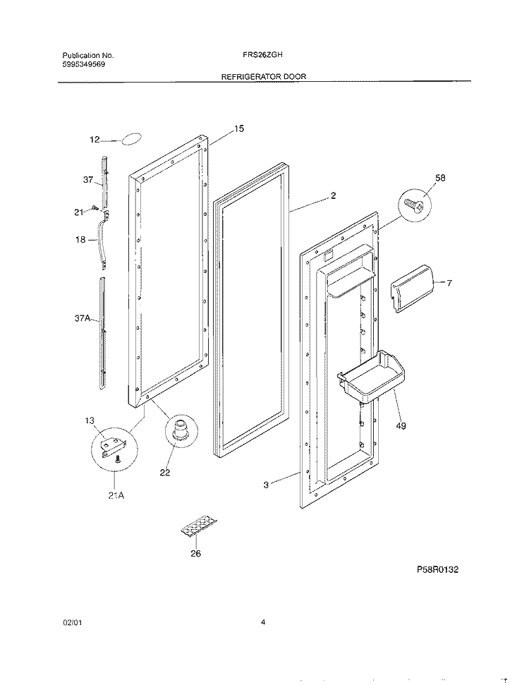 REFRIGERATOR DOOR Diagram and Parts List for FRS26ZGHD5  Frigidaire Refrigerator