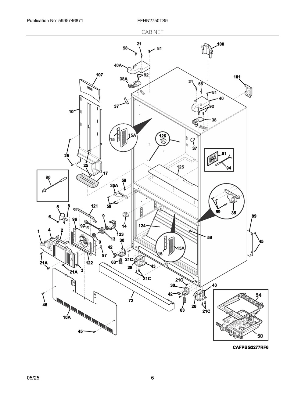Cabinet Diagram and Parts List for FFHN2750TS9  Frigidaire Refrigerator