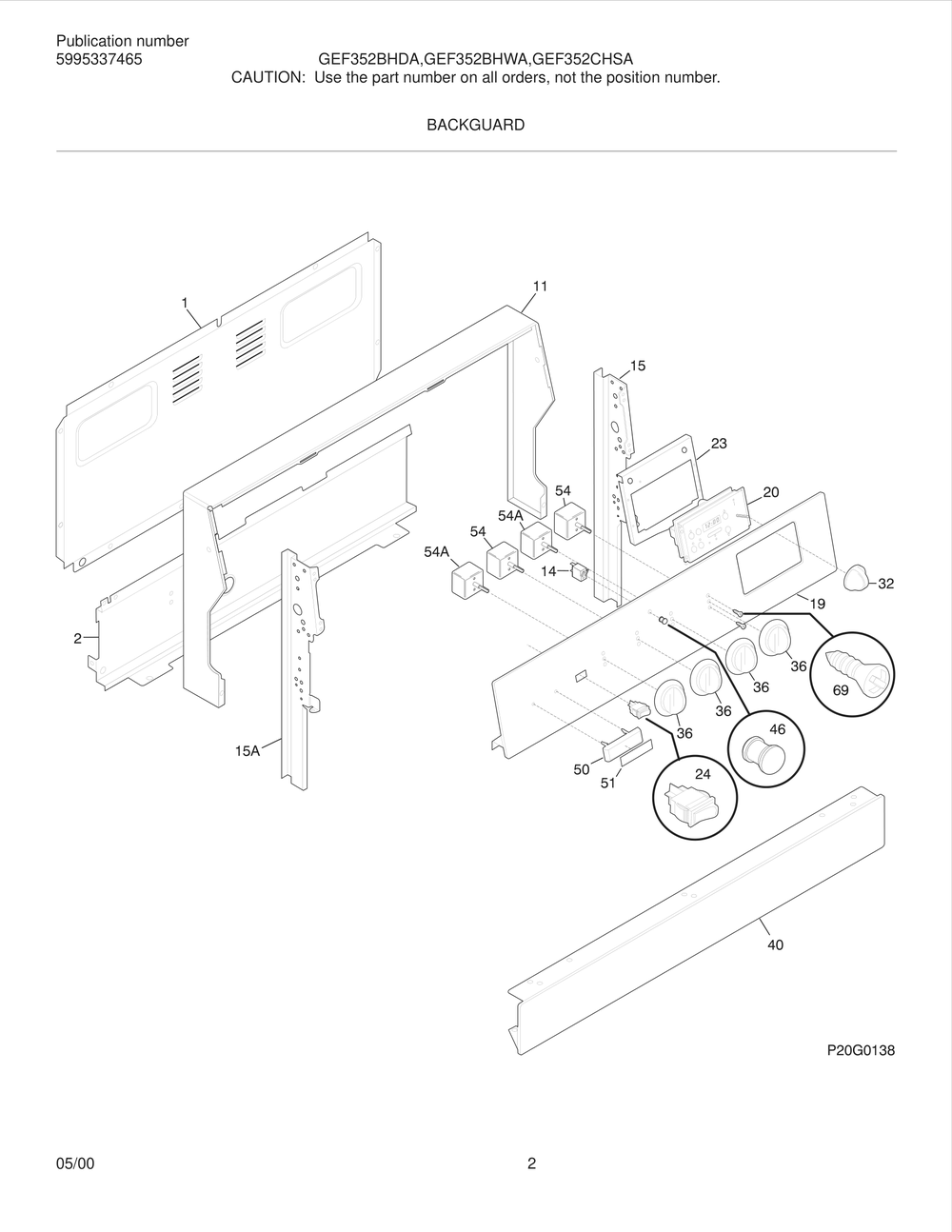 Backguard Diagram and Parts List for GEF352CHSA  Frigidaire Range