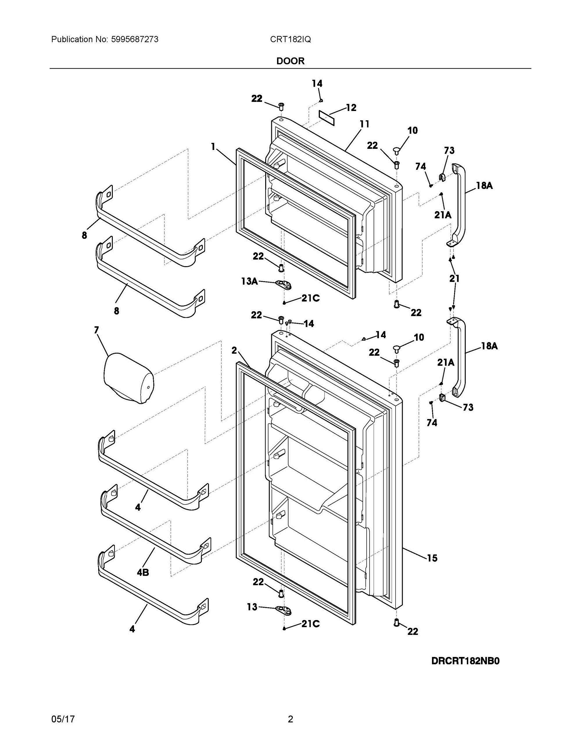 02 - DOOR Diagram and Parts List for CRT182IQB8B  Frigidaire Refrigerator