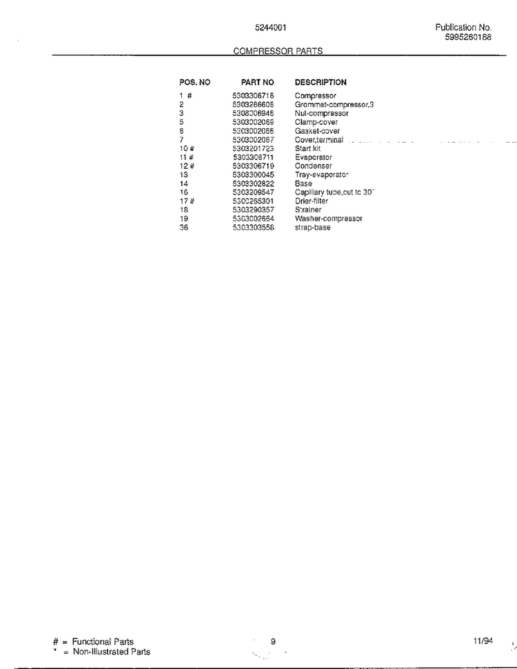 Compressor Parts Page 2 Diagram and Parts List for 5244001A  Frigidaire Air Conditioner