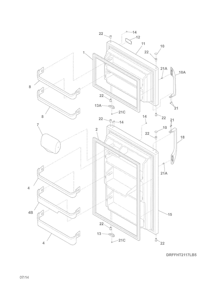 Doors Diagram and Parts List for FFHT2117LW9  Frigidaire Refrigerator