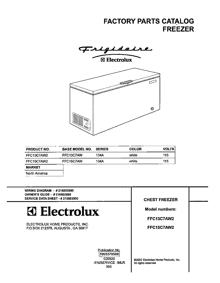 COVER Diagram and Parts List for FFC13C7AW2  Frigidaire Freezer