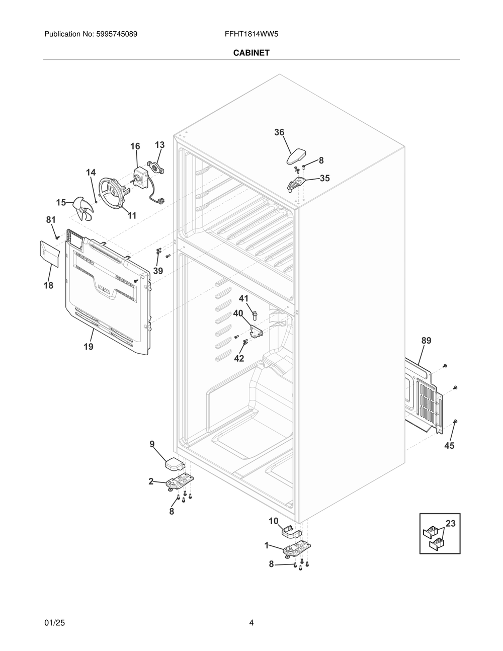 Cabinet Diagram and Parts List for FFHT1814WW5  Frigidaire Refrigerator