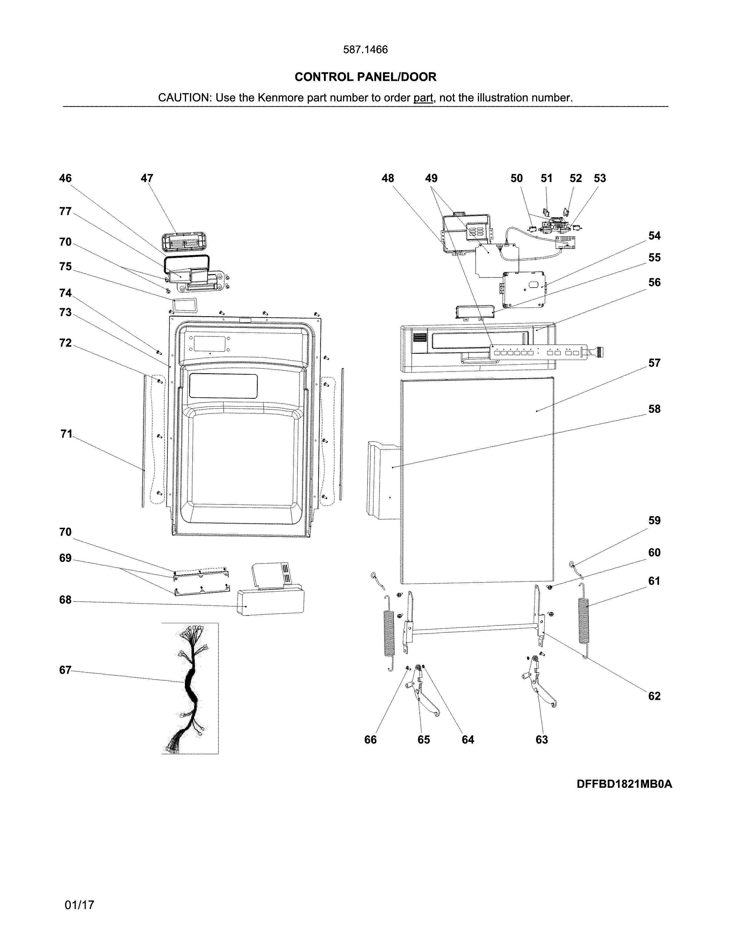 Control Panel/door Diagram and Parts List for 58714662201B  Kenmore Dishwasher
