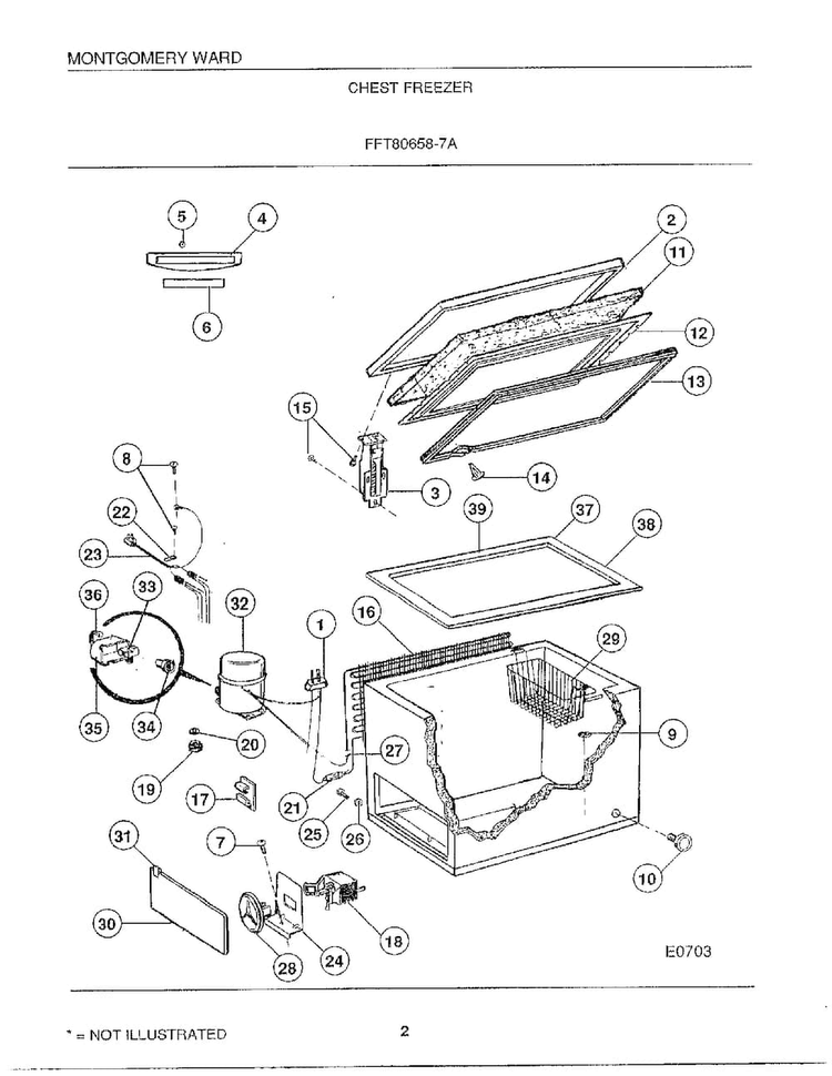 Chest Freezer Diagram and Parts List for 80658-7A  Frigidaire Freezer