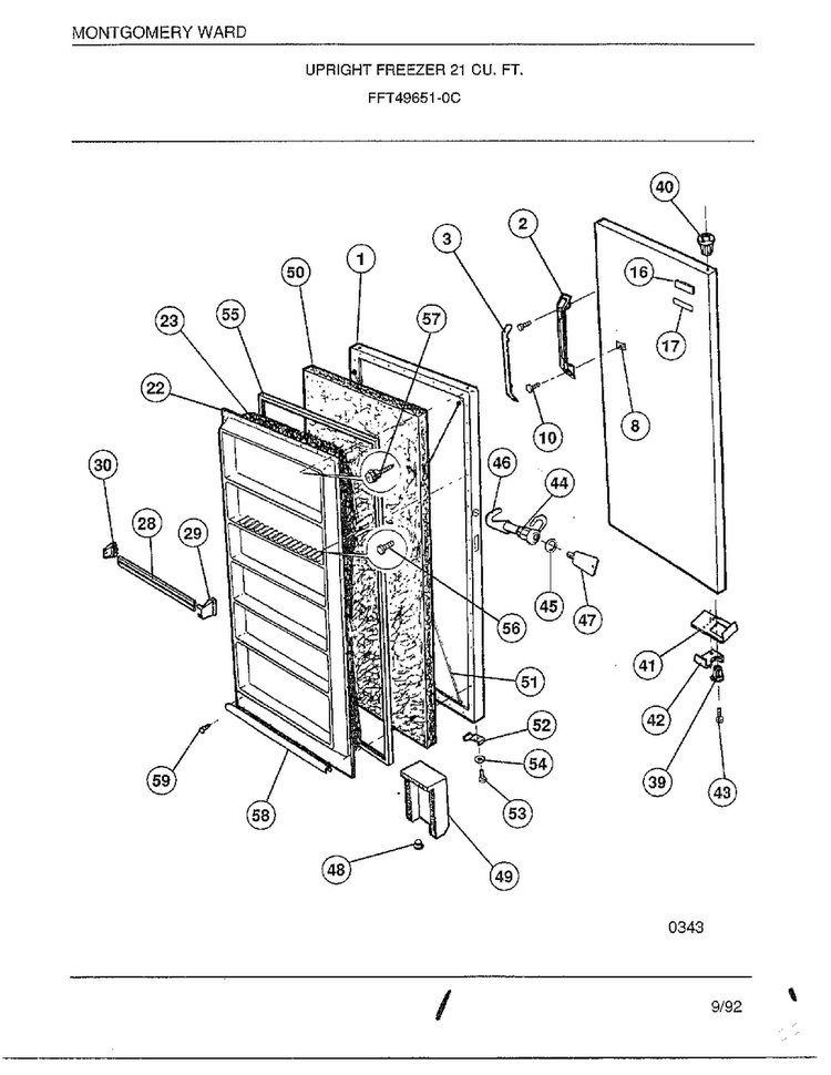 Upright Freezer 21 Cubic Feet Diagram and Parts List for 49651-0C  Frigidaire Freezer