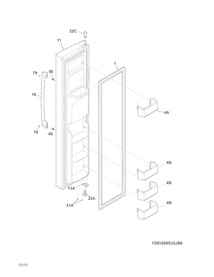 Freezer Door Diagram and Parts List for EI26SS30JS6A  Electrolux Refrigerator