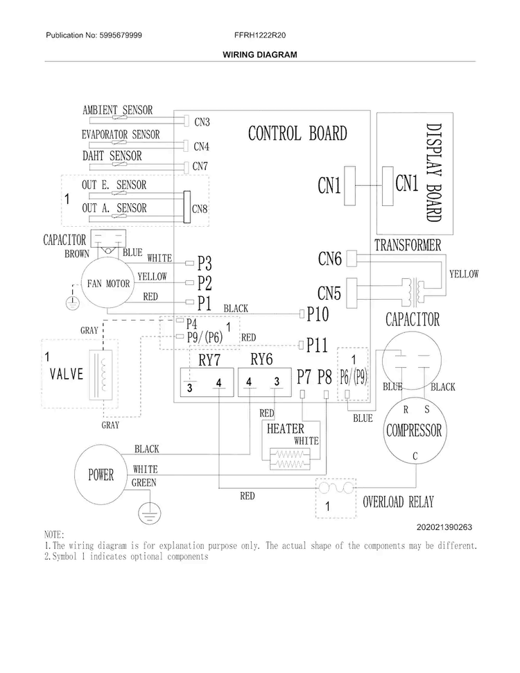 Wiring Diagram Diagram and Parts List for FFRH1222R20  Frigidaire Air Conditioner