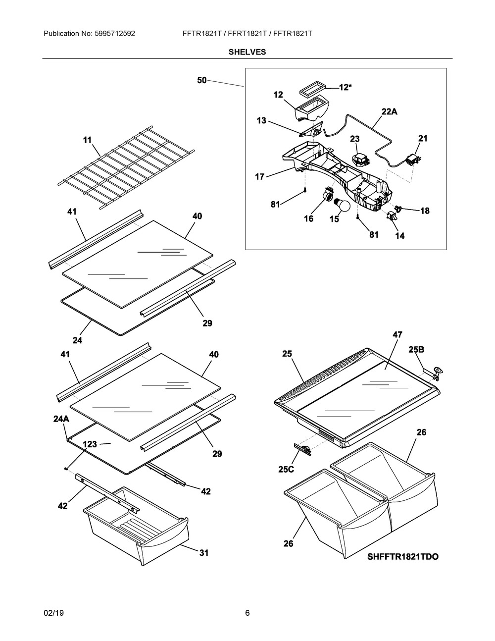 Shelves Diagram and Parts List for FFTR1821TD4  Frigidaire Refrigerator