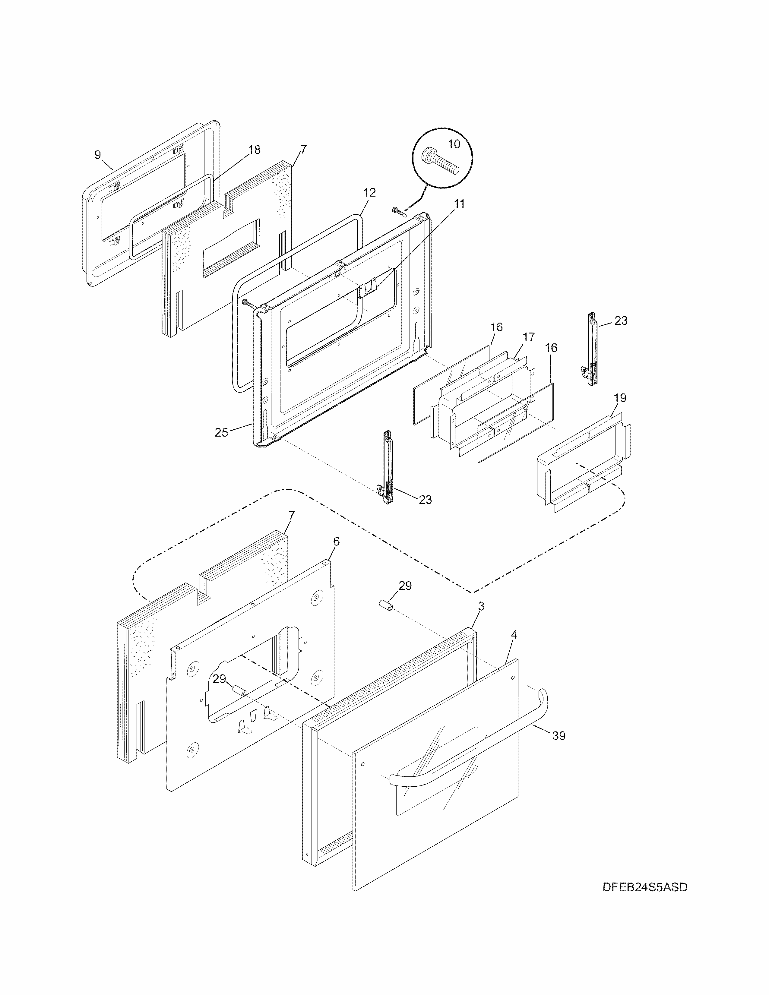 Door Diagram and Parts List for 79045122510  Kenmore Wall Oven