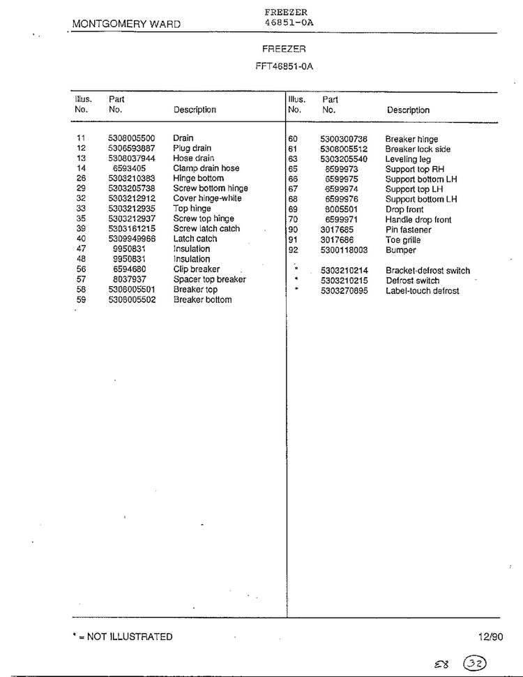 Freezer Page 4 Diagram and Parts List for 46851-0A  Frigidaire Freezer