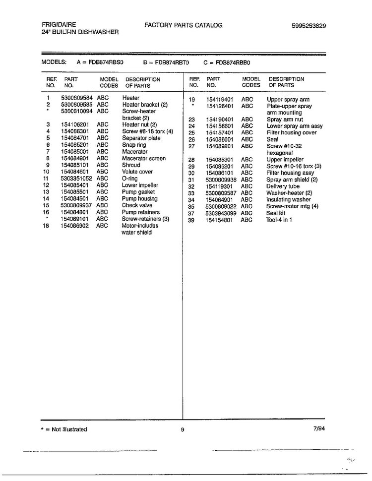 24" Built In Dishwasher Page 8 Diagram and Parts List for 787  Frigidaire Dishwasher