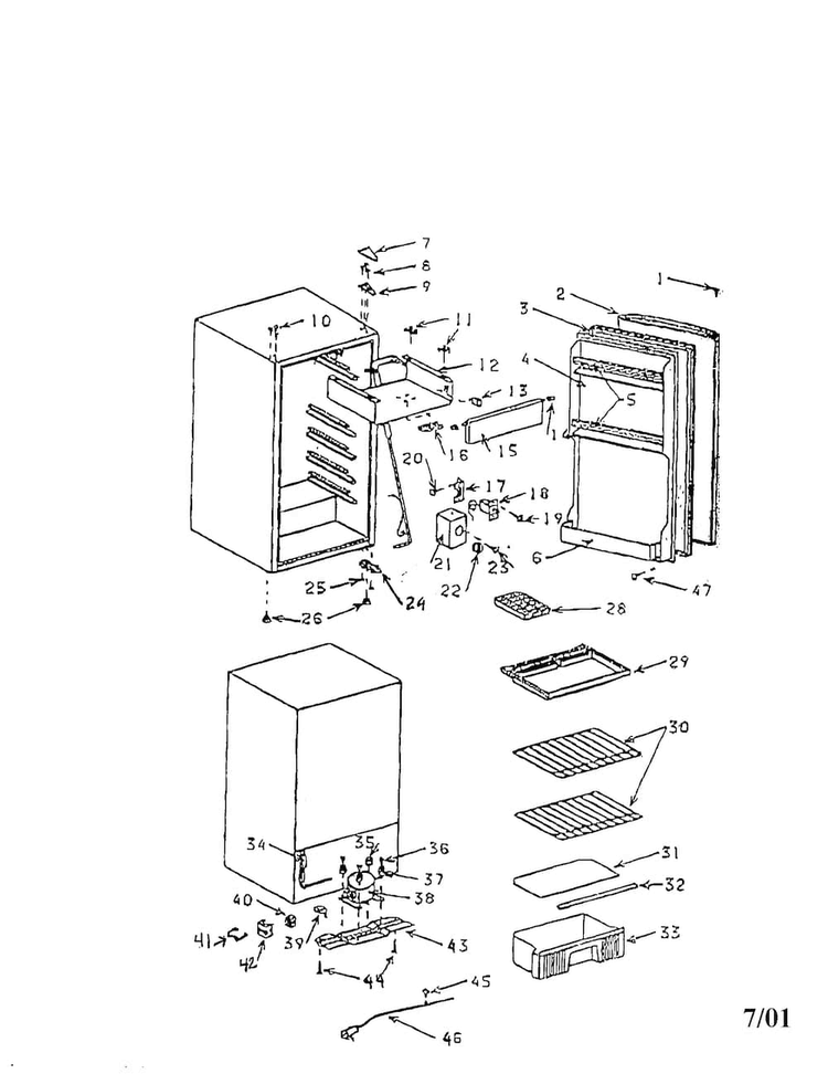 Refrigerator Diagram and Parts List for 56491431100  Kenmore Refrigerator