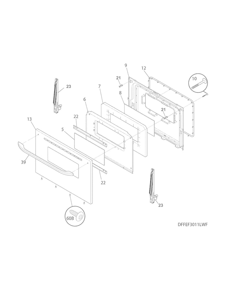 Door Diagram and Parts List for FFEF3011LWF  Frigidaire Range